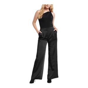 Express Women’s Super High Waisted Satin Black Pleated Wide Leg Pant Size 4 Long